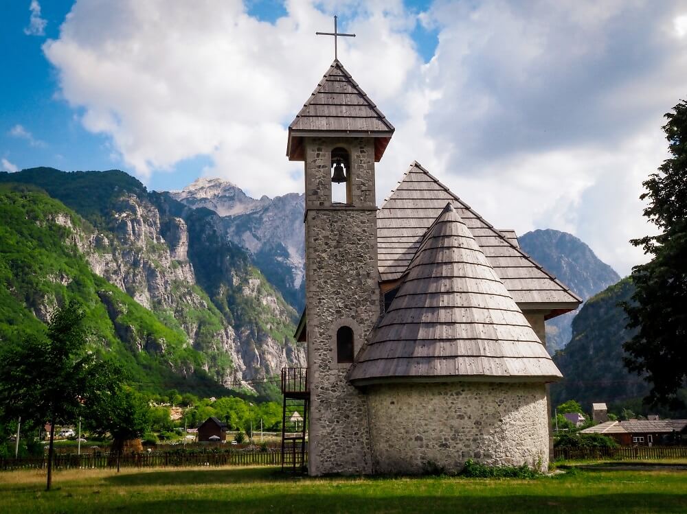 Church in the mountain village of Theth in Albania