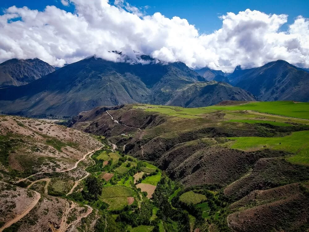 An aerial view of the Andes Mountain Range in Peru