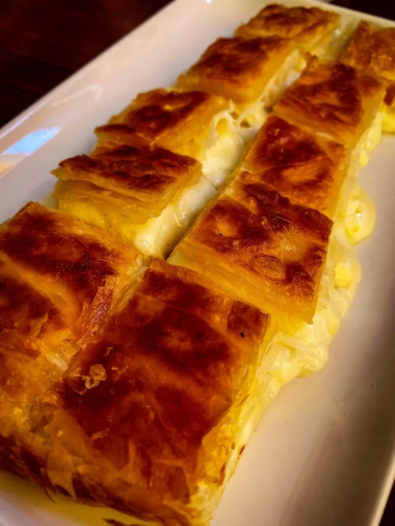 A plate of cheese filled Turkish pastry called Borek