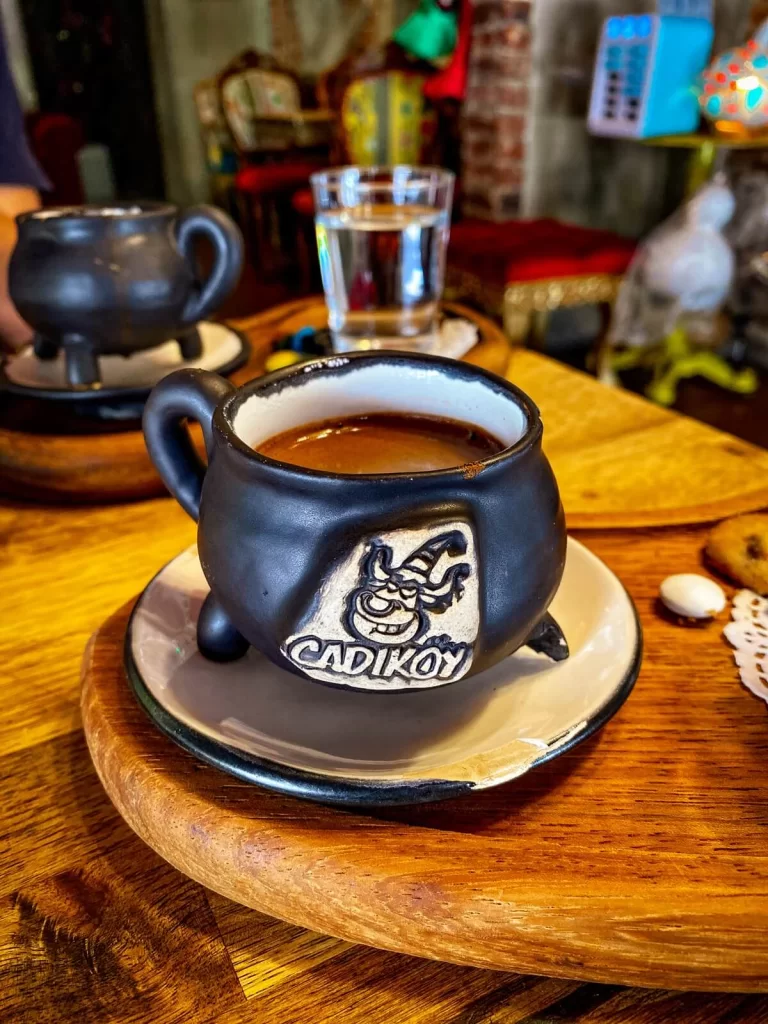 Traditional Turkish Coffee served in a Halloween themed coffee mug