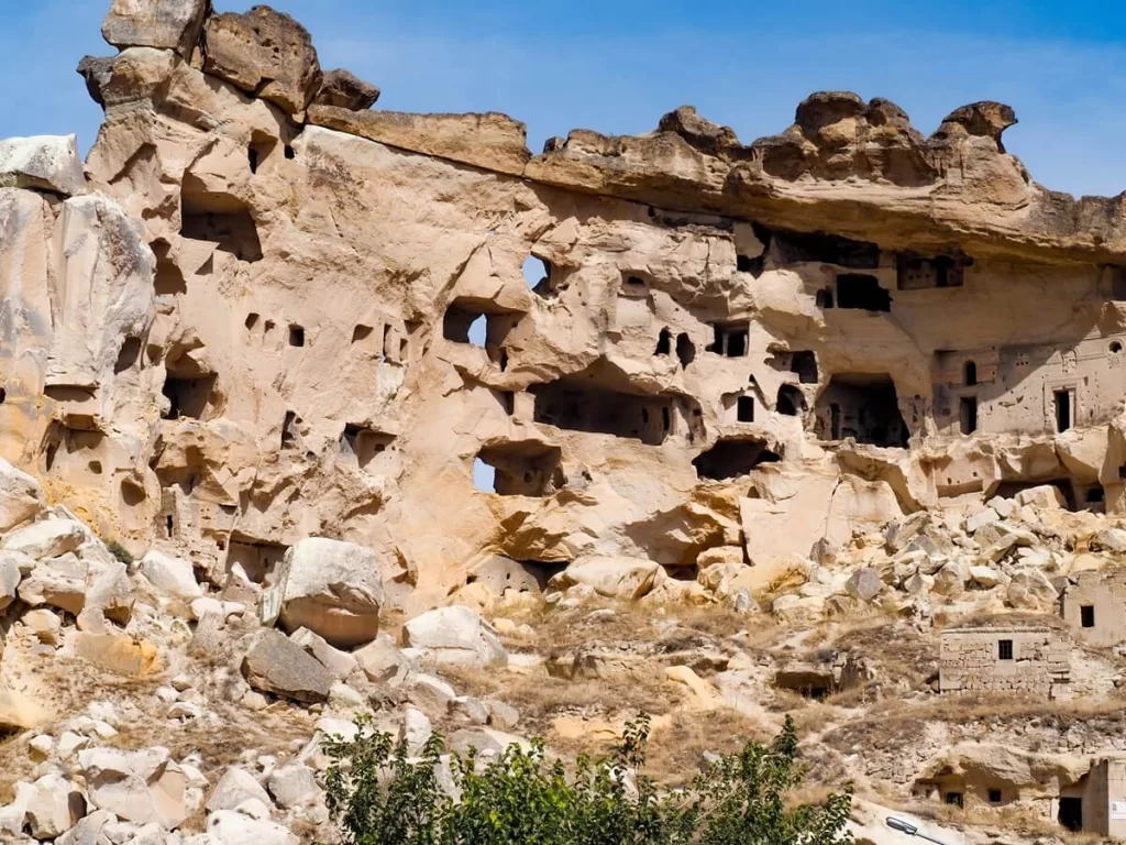 Rock-cut cave houses in Cappadocia Turkey