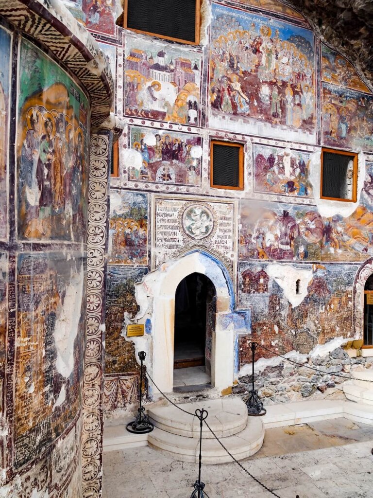 Old church with Biblican frescoes on the outside in Turkey