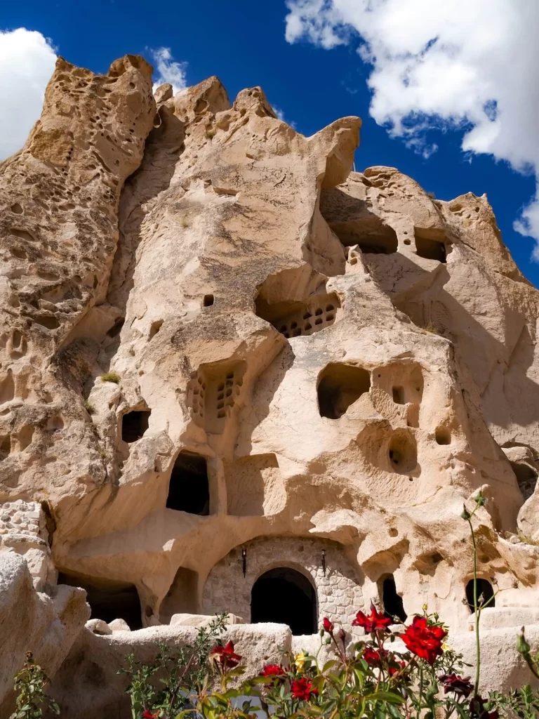 Rock-cut cave homes in Cappadocia Turkey