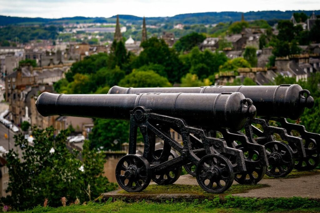 two cannons on top of a hill in Striling