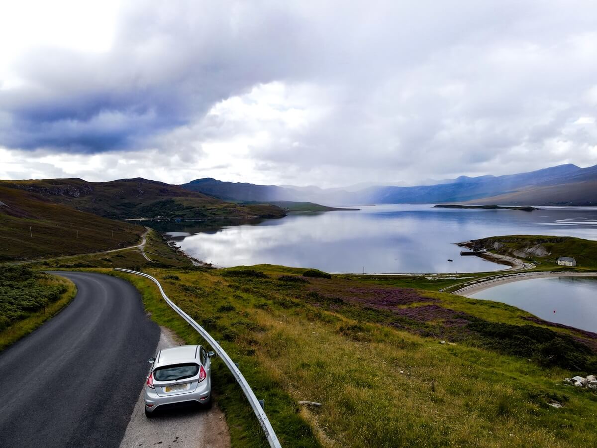 Car parked along the NC500 in Scotland