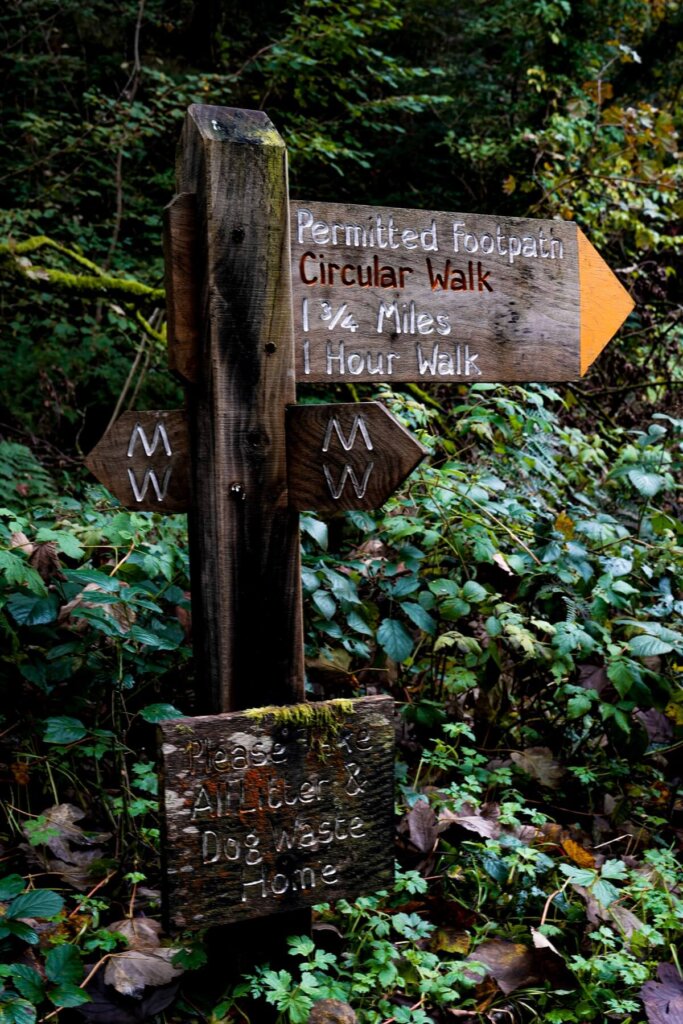 Tarr Steps hiking trail signpost in Exmoor