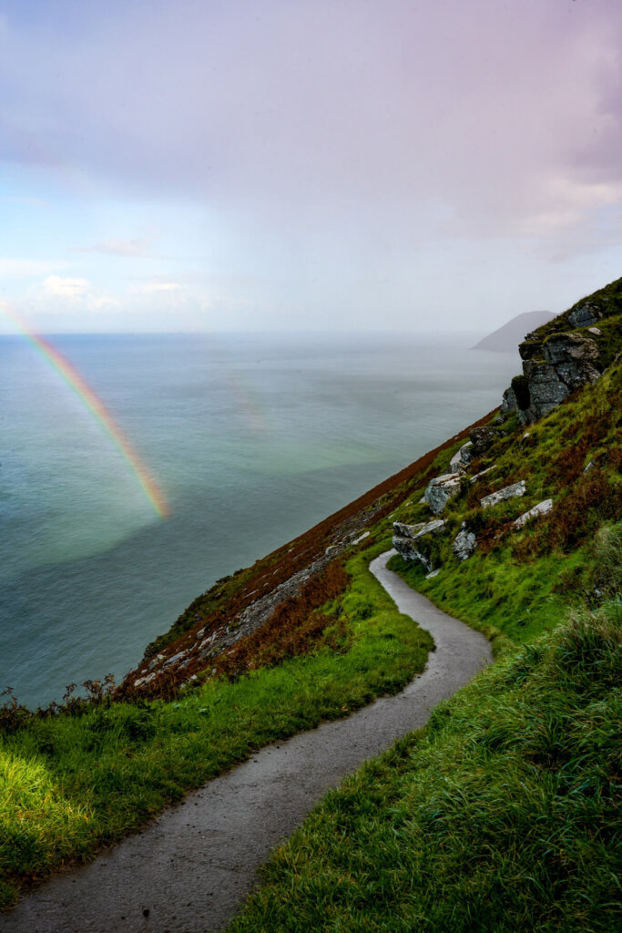Rainbow over the Bristol Channel and Exmoor National Park coastline