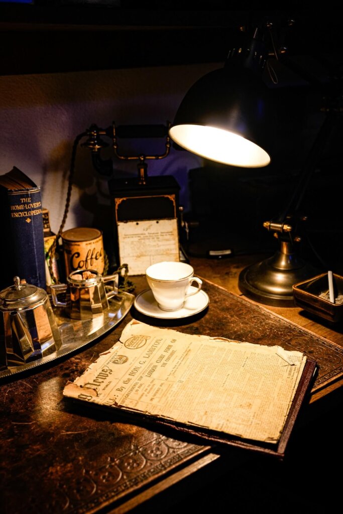 Office table inside Castle Dorgo in Dartmoor National Park