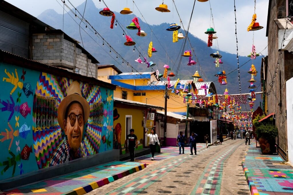 Colourful street of San Juan la Laguna Lake Atitlan