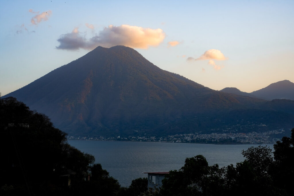 Volcan San Pedro during sunset at Lake Atitlan in Guatemala