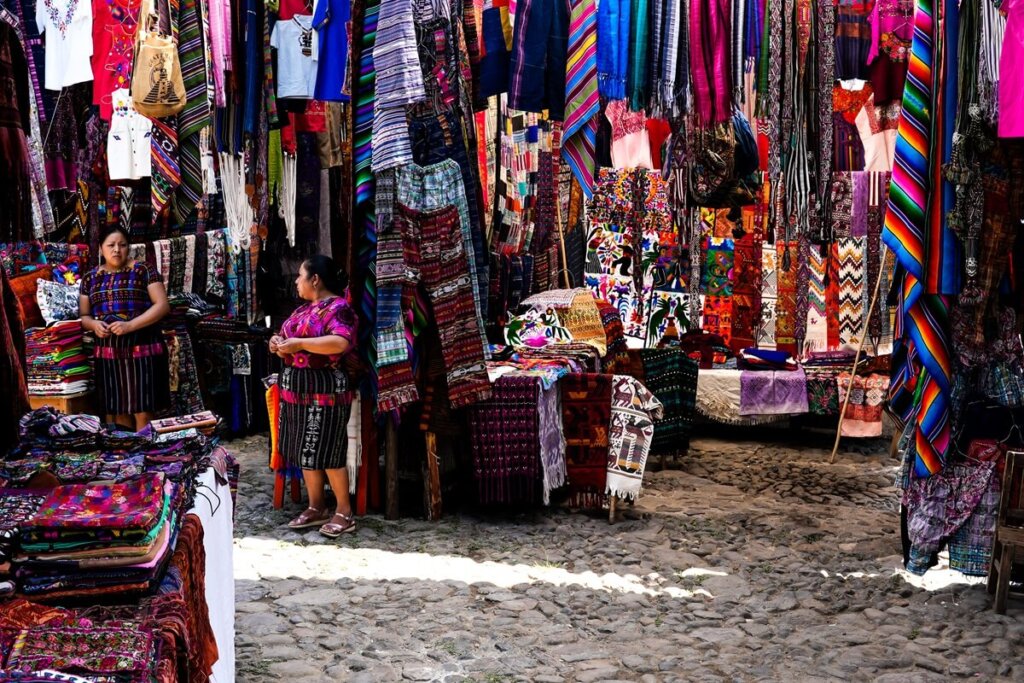 Colourful Textiles at Chichicastenango Market in Guatemala