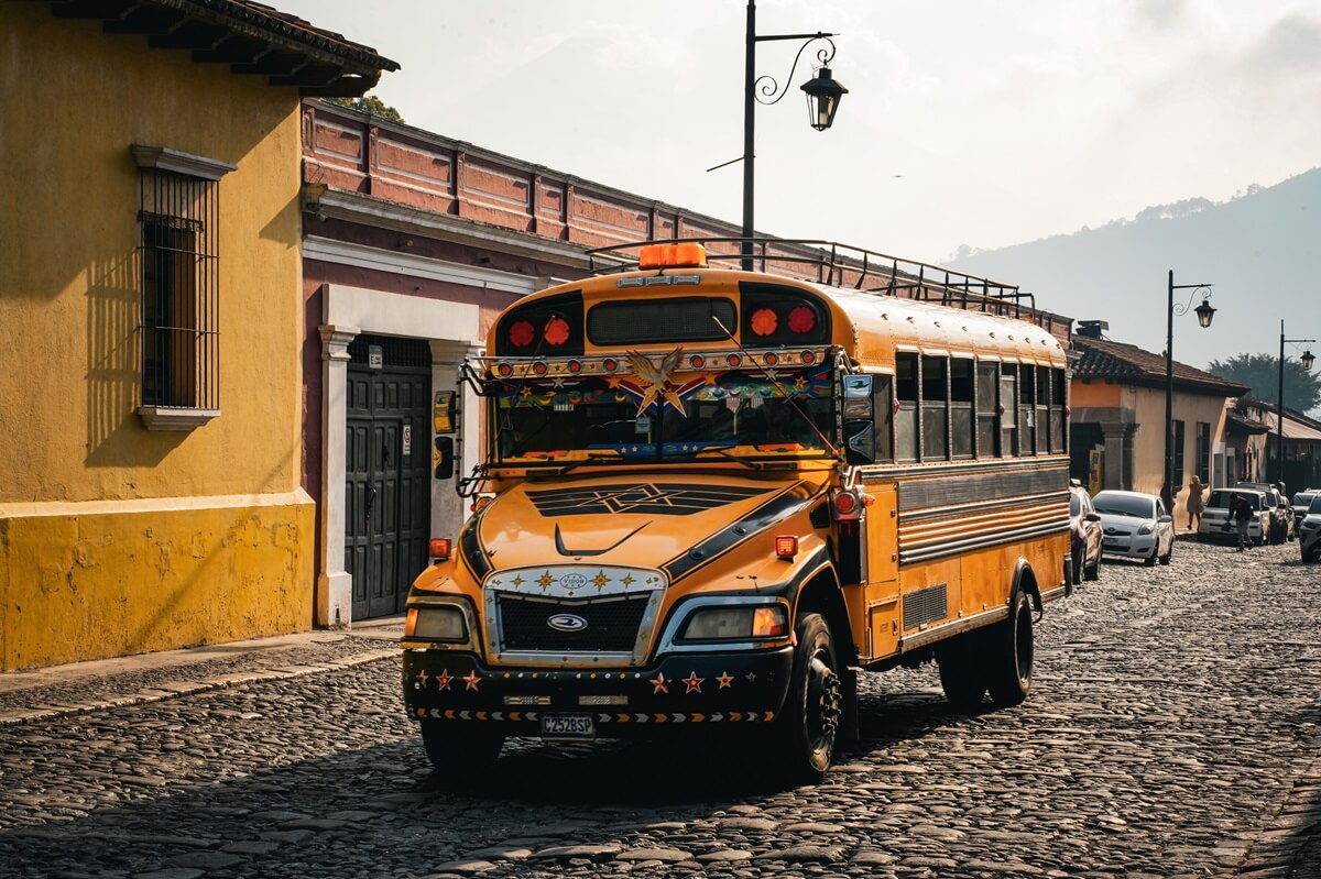 chicken bus in Guatemala