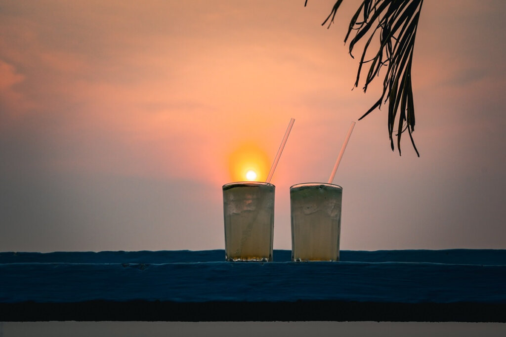 cocktails at sunset in Flores in Guatemala