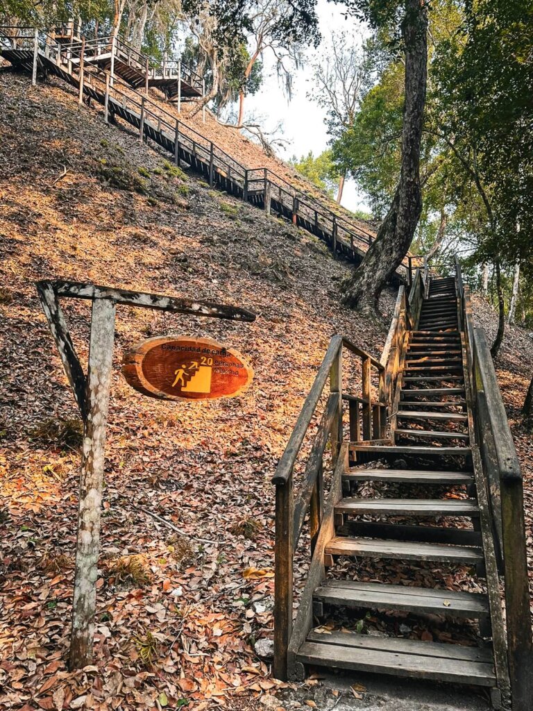 wooden stairs in Yaxha