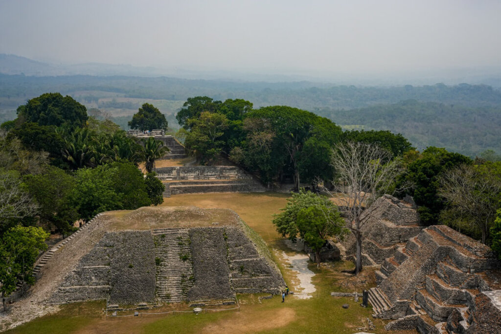 View of temples in Xunantunich Ruins in Belize