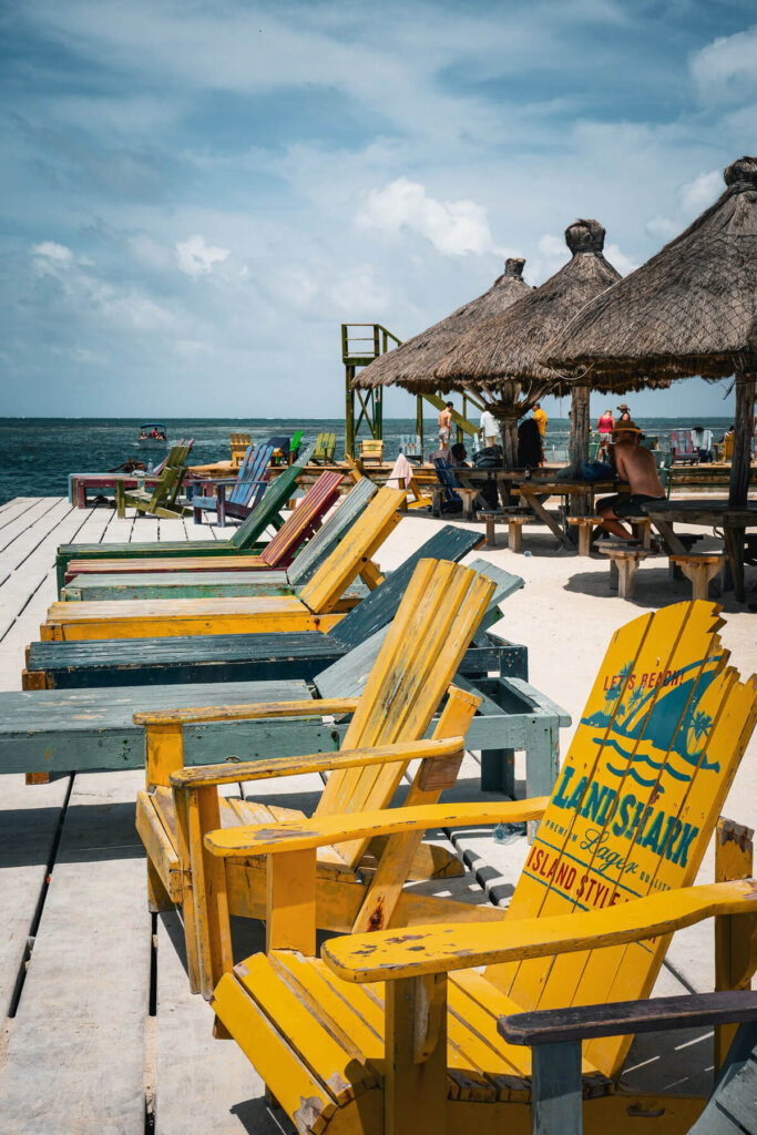 Sun chairs in Caye Caulker in Belize