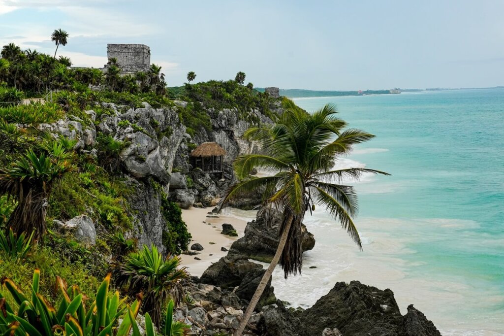 Ancient ruins along the Caribbean Coast in Tulum Mexico