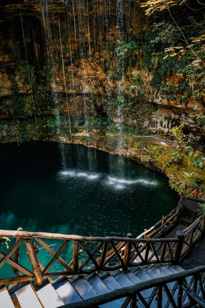 Stairs leading to a cenote in Valladolid Mexico