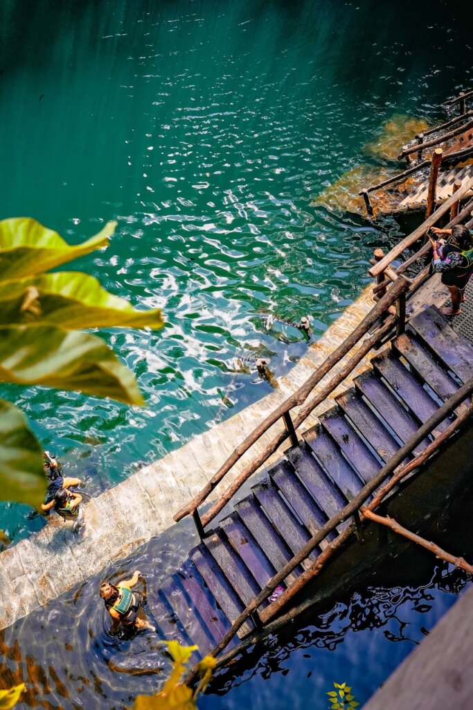 Stairs leading to a cenote in Valladolid Mexico